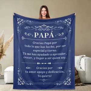 “PAPA” Spanish Quote Flannel Throw Blanket 280GSM, Soft Cozy Warm Napping Blanket, Room Accessories for Bed Sofa Couch Home Office Travel Camping, Multifunctional Comfortable Blanket, Gift for Dad on Birthday Christmas Anniversary
