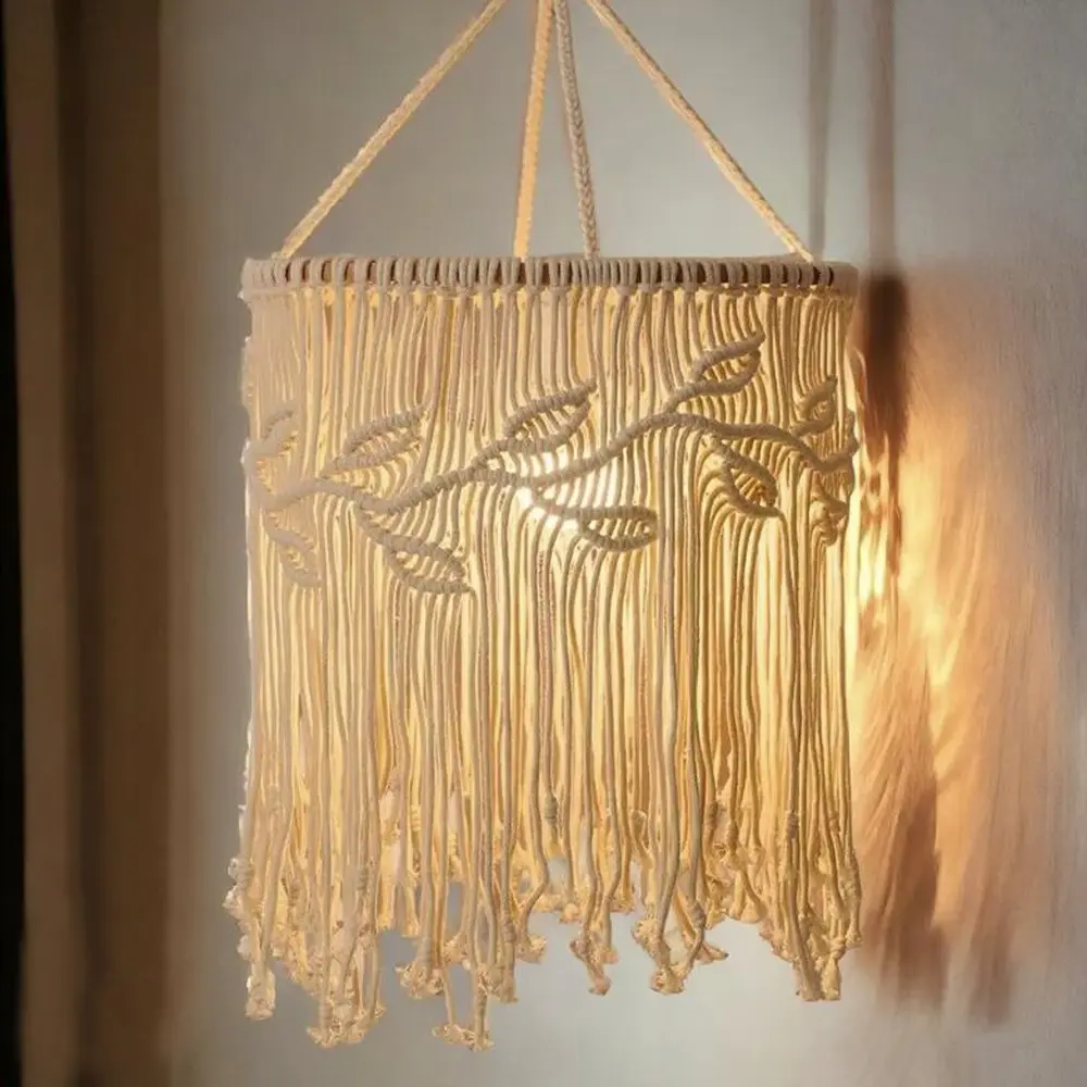 Boho Style Hanging Pendant Light Shade, Atmosphere Lighting, Home Decor Light, Handmade Macrame Leaf Decorative Cover, Tassel Tree Design, Not Includes Bulb