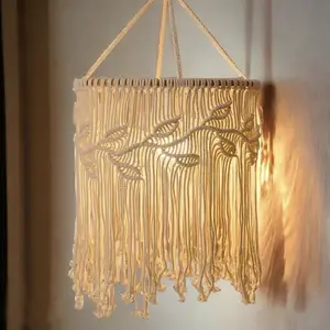 Boho Style Hanging Pendant Light Shade, Handmade Macrame Leaf Decorative Cover, Tassel Tree Design, Not Includes Bulb