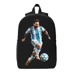 Lightweight Durable Black Sports Backpack with Soccer Star Silhouette Design Adjustable Straps Polyester Material Perfect for Travel Casual Outings Everyday Use