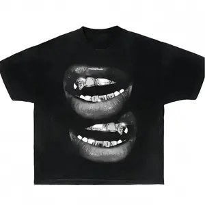 [100% Cotton]Garment Dyed Boxy Shirt Featuring a Grin Fang Mouth Design summerwins