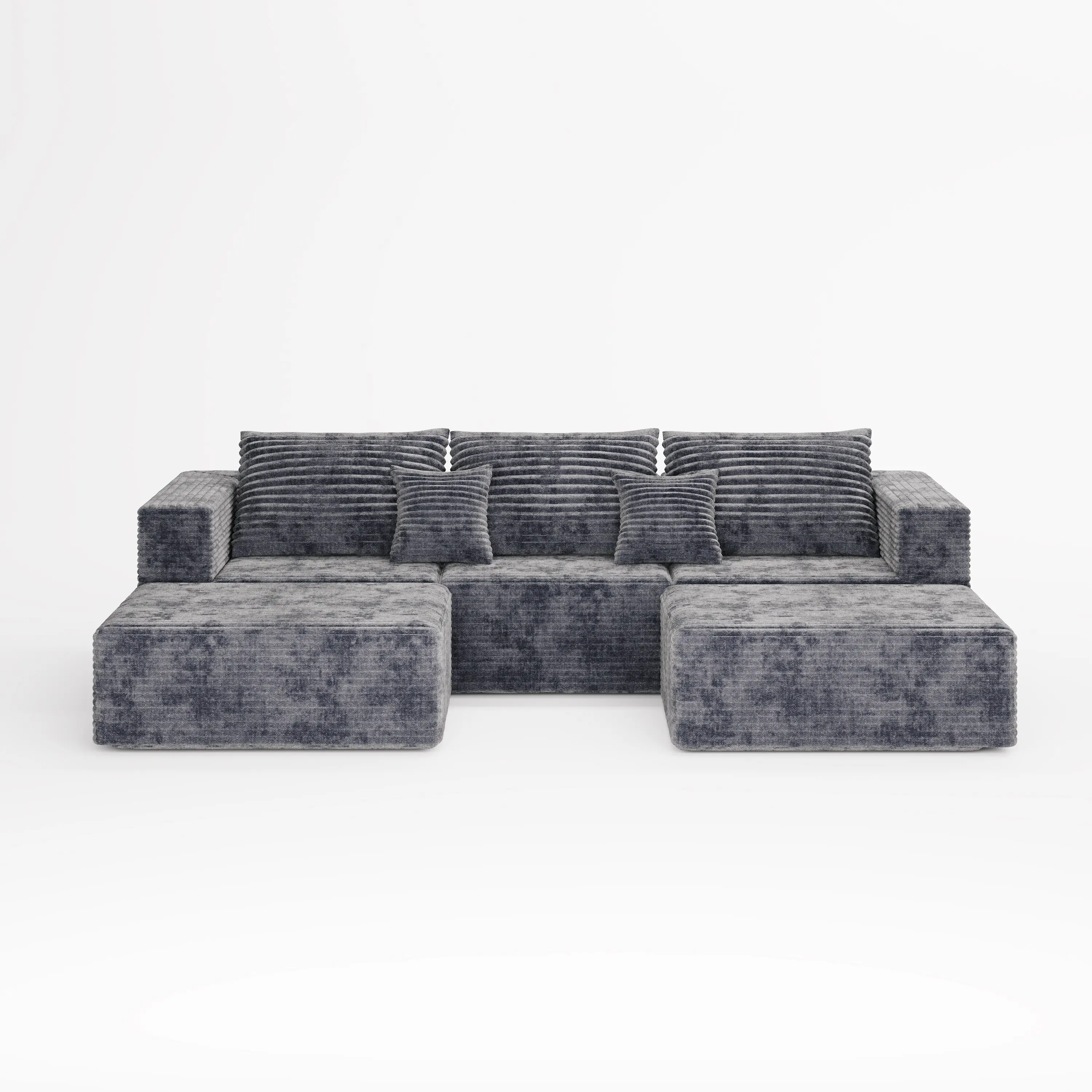 High-end corduroy U-shaped modular sofa, modern convertible combination sofa bed with a rest area, space-saving living room sofa, shipped using three compressed boxes.