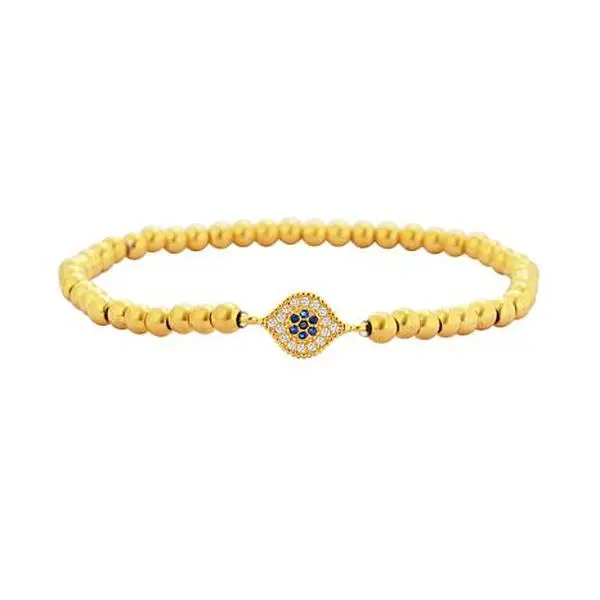 Stately Steel CZ and Glass Stone Eye Ball Chain Stretch Bracelet