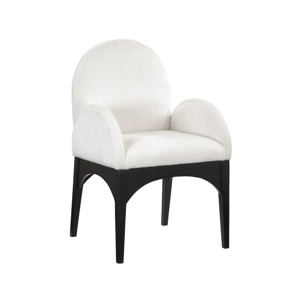 Classic Waldorf Cream Chenille Fabric Dining Chair, Fixed Arms, Plush Seat, Solid Ash Wood Indoor Furniture Chair