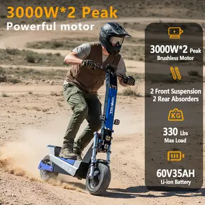 Aoeei Racing Electric Scooter 3000W*2 Peak Dual Motor 60V 35Ah 50MPH 2 Front Suspension 2 Rear Shock Absorber Lithium Battery with Removable Seat Foldable Front