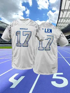 Boyfriend Style #17 Bills Football Jersey,Loose Fit Short Sleeve Embroidered Letter Design,Breathable Casual Sportswear,Men Women All-Season Outdoor & Daily Wear, Lightweight Jersey