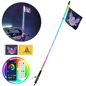 VEVOR 1 PC 4 FT Whip Light, APP RF Remote Control Led Whip Light, Waterproof 360 Spiral RGB Chasing Lighted Whips with 2 Flags, for UTVs, ATVs, Motorcycles, RZR, Can-am, Trucks, Off-road, Go-karts