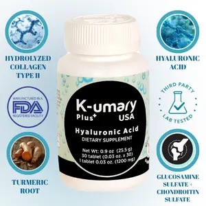 K-umary Plus USA Hyaluronic Acid Dietary Supplement with Hydrolyzed Collagen Type II & Turmeric Root for Joint Mobility & Comfort 30 Tablets
