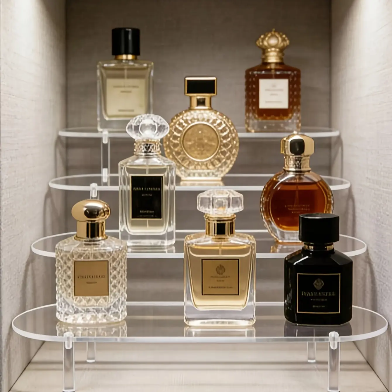 1 transparent acrylic multi-layer display rack, multi-functional desktop acrylic storage rack, multi-layer transparent storage rack, can be used as perfume rack, home decoration display rack, jewelry and cosmetics display rack.