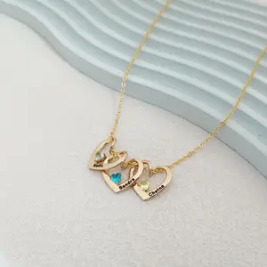 Personalized Birthstone Name Necklace, Custom Name Necklace, Heart Birthstone Necklace, Family Name Jewelry, Gift for Mom