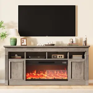 Fathersdaygift Summervibes Flash Sale Home Items: Hot 67" Farmhouse TV Stand | 36" Electric Fireplace | Rustic Wood | Fits Up to 75" TVs | Storage Cabinets & Open Shelves | Multifunctional Media Console | Perfect Living Room Furniture