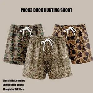 Pack 3 Duck Hunting Shorts with 5-Inch Inseam – Realistic Camouflage, Breathable, Athletic-Inspired Design – Ideal for Gym, Daily Wear, Outdoor Activities – Perfect Gift for Dad, Beloved Son, and Sports-Loving Friends