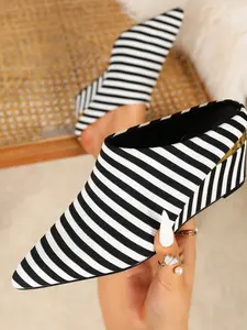 Striped Pointed Toe Flatform Sandals, Thick Sole Comfortable Slip-On, Zebra Pattern Fashion Casual Office Shopping Shoes