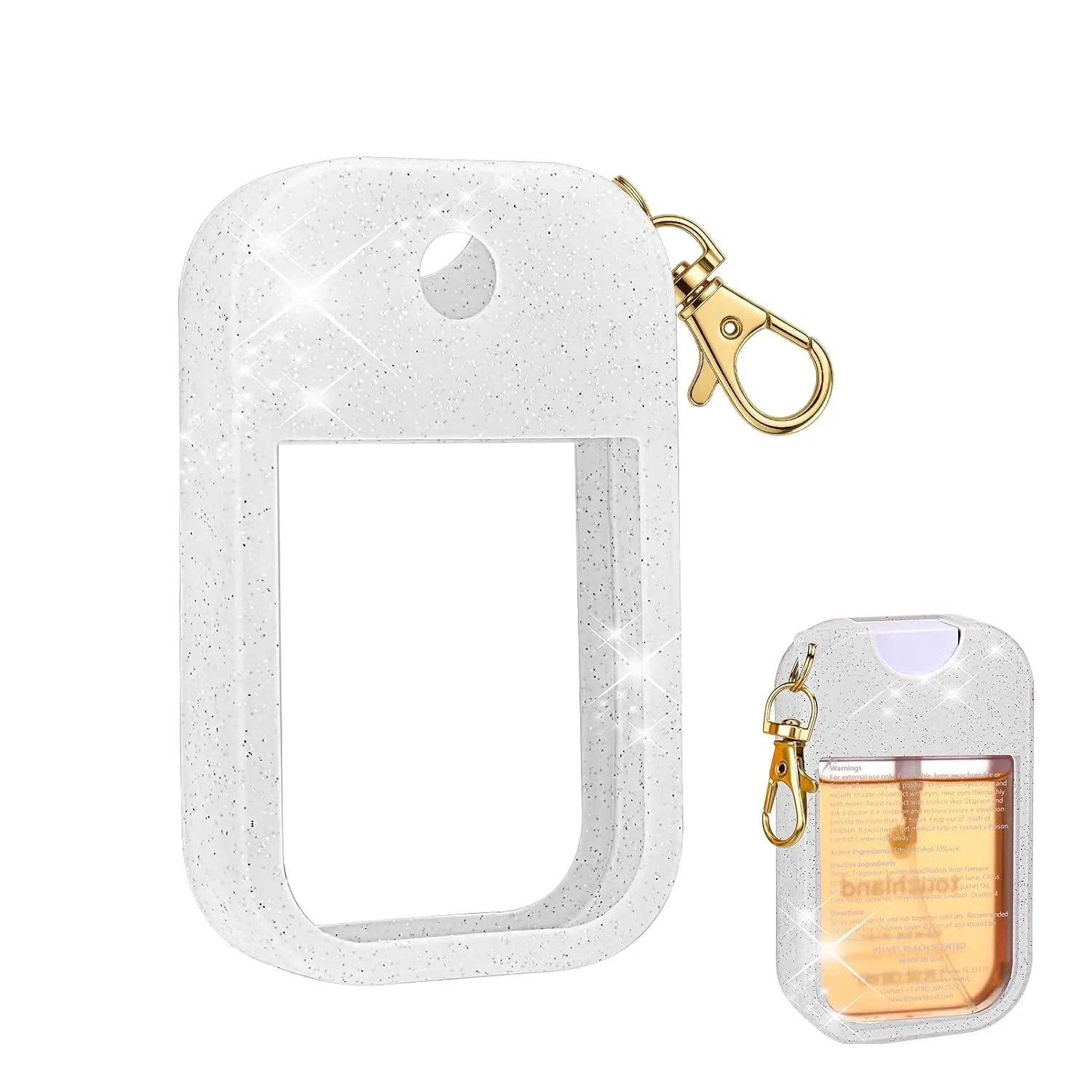 AIERSA Hand Sanitizer Spray Glitter Case Compatible with Touchland, Silicone Hand Sanitizer Case Holder with Keychain for Touch Land Mist 1FL. OZ (Glitter Sequin White)