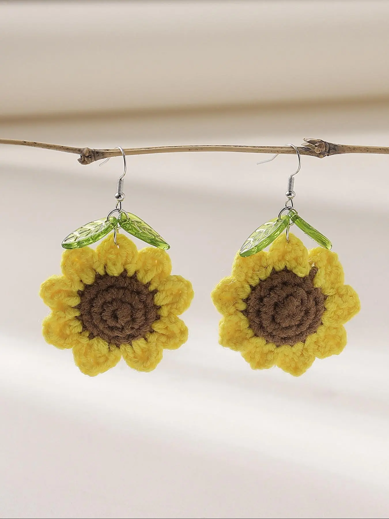 Sunflower Leaf Design Dangling Earrings, Cute Handmade Crochet Earrings for Women, Fashion Jewelry for Party, Daily Decor, Trendy All-match & Exquisite Jewelry for Birthday Gift