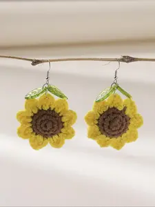 Sunflower Leaf Design Dangle Earrings, Cute Handmade Crochet Earrings for Women, Fashion Jewelry for Party, Daily Decor, Trendy All-match & Exquisite Jewelry for Birthday Gift