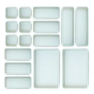 16-Piece Plastic Drawer Organizers Set - 4 Sizes Versatile Storage Bins for Bathroom Kitchen Makeup Office Supplies Lightweight Sturdy Bakeware