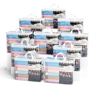 10PACK Clear Zippered Storage Bags for Clothes, 22L Closet Organizers Bag, and Blanket Storage Bags for Bedding, Linen, Blankets, Comforters, Clothing & Toys (White)
