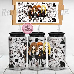 Harry Po**er Cartoon Themed 16oz Glass Can Bamboo Drinkware