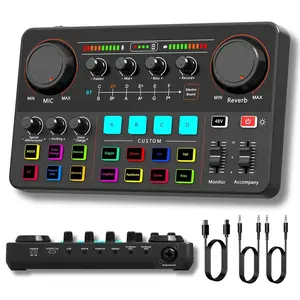 Audio Interface for Beginners - Streaming Podcast Live Audio Mixer with Pro-preamp, 48V Phantom Power, Voice Changer, Customizable Sound Effects, Noise Reduction for Podcasting, Gaming, Recording