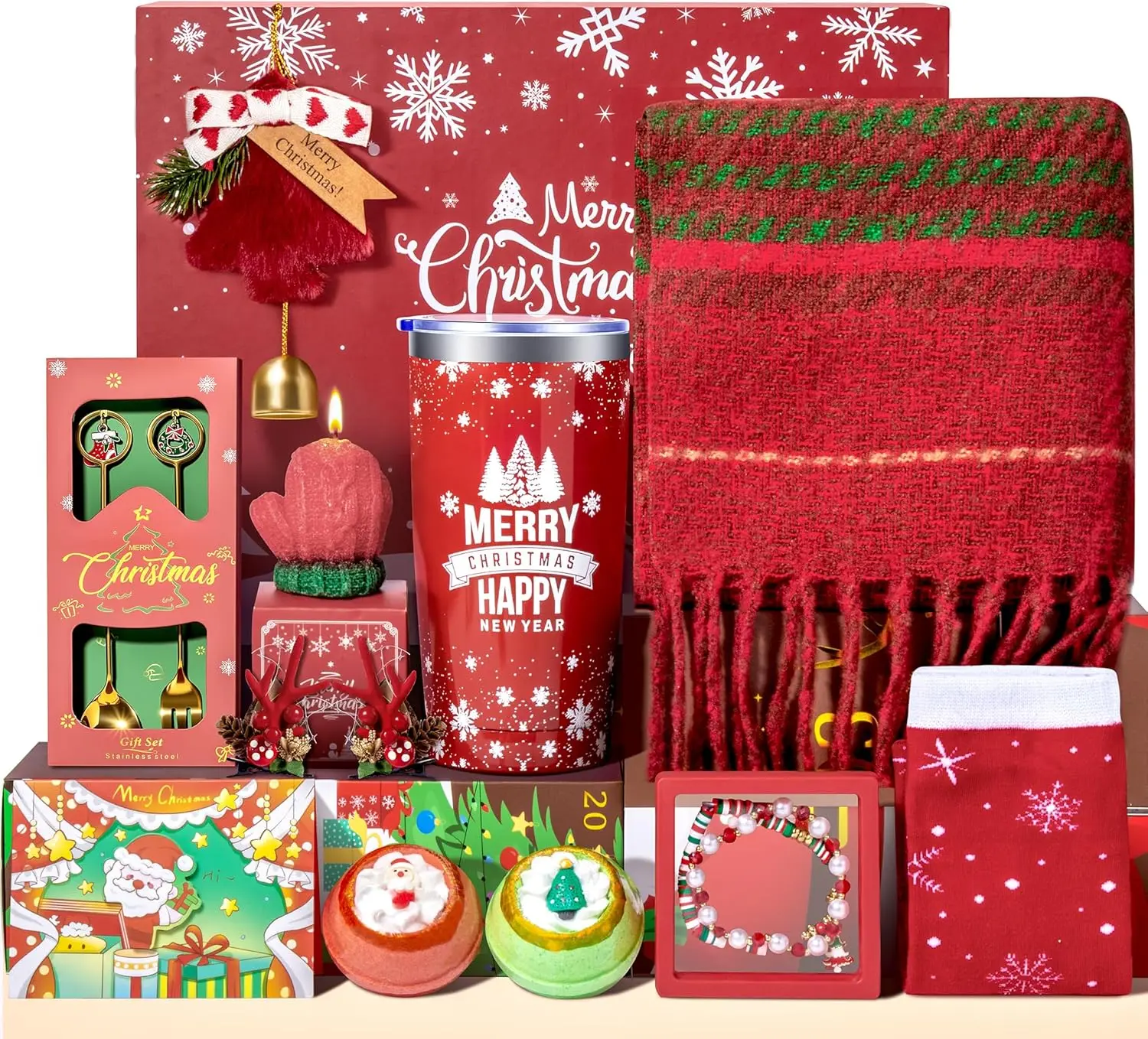 Christmas Gifts for Women, Unique Gift Baskets, w/20 OZ Tumbler and Scarf for Women Mom Wife Grandma Daughter Sister Girlfriend Gift Set Christmas Holiday Gift Box