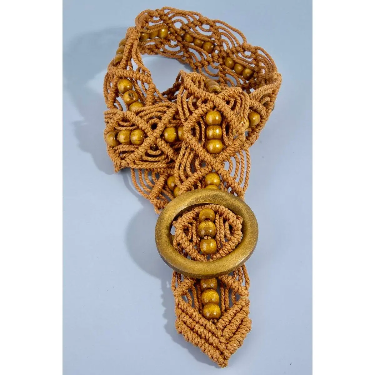 MACRAMUSE BEADED BROWN WOODEN BUCKLE BELT