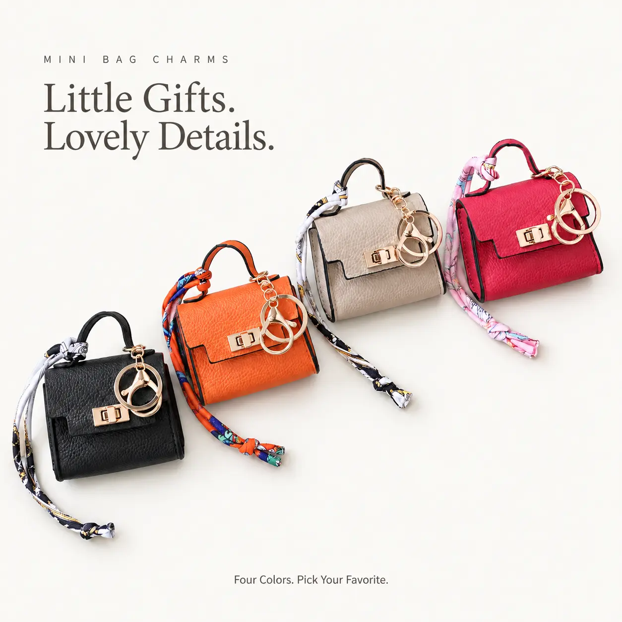 4PCS Classic Mini Leather Storage Pouches, Lightweight Accessory Organisers with Metal Lock, Decorative Ribbon, Portable for Keys, Lipstick, Earbuds, Ideal for Home Organizing & Everyday Use