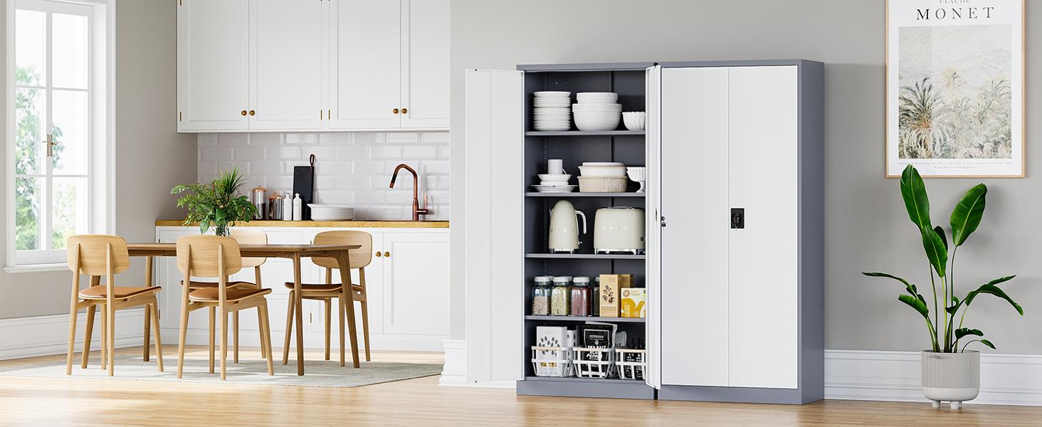 Yizosh Metal Garage Storage Cabinet with Locking Doors and 2 Drawers, Heavy Duty Steel Tool Cabinet with Pegboard, 71" - Lockable Cabinets for Garage, Warehouse, Basement