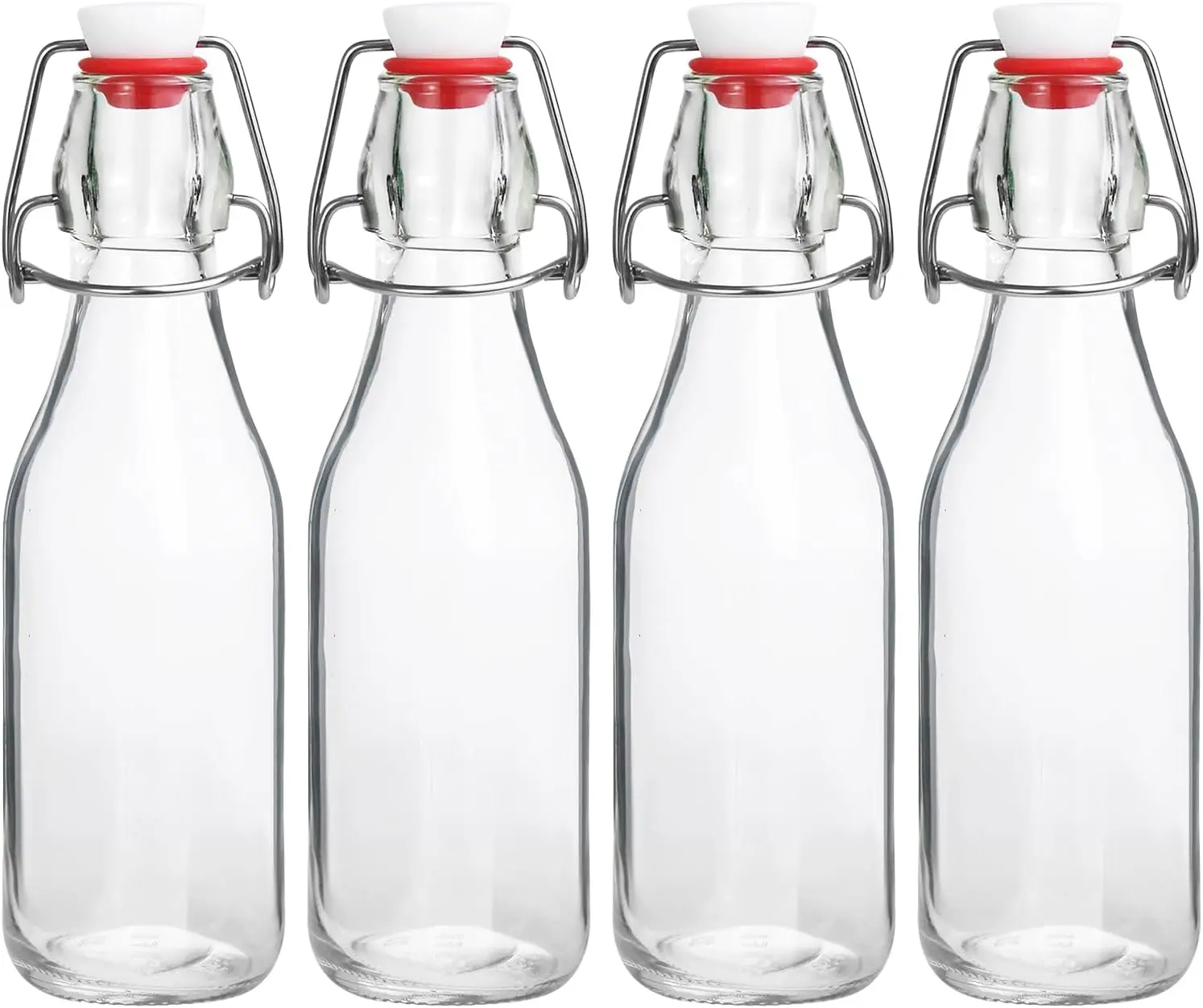 Reusable Glass Swing Top Bottles - 8.5oz Set of 4 Airtight Grolsch Closure Fermenting Jars, Great for Kitchen and Home Brewing, Airtight Swing Top Preserves Aroma for Kombucha, Cold Brew Food Storage