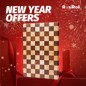 【NewYear2026】Cutting Boards for Kitchen, Checkered Cutting Board, Rubberwood Chopping Board with Non-Slip Feet, Large Butcher Block Serving Tray with Gift Box, 16" x 11" x 1.1",Valentine’s Day Gift