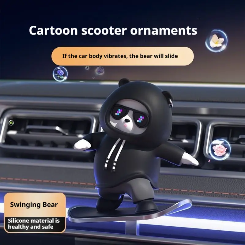 Car Slide Skateboard Bear Ornament Cartoon Skateboard Bear Ornament Swinging Bear Decoration Screen Ornament Moving Bear