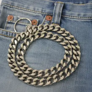 NEW Men's Silver 30" Long Metal Wallet Chain Chunky Curb Links Heavy Duty Biker Style Keychain for Jeans & Motorcycles