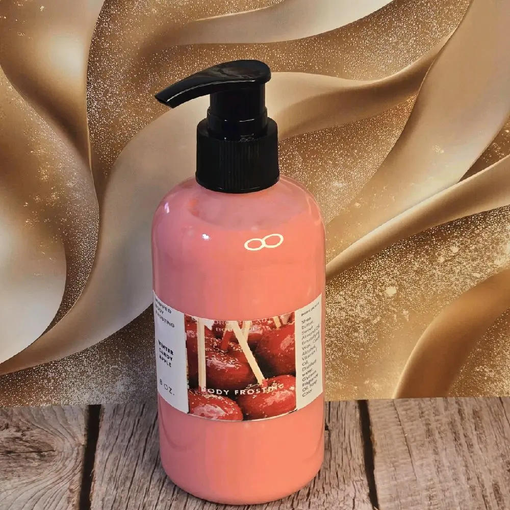 Winter Candy Apple Whipped Shea Butter Moisturizer 8 oz Handmade Body Lotion with Shea Butter & Sweet Almond Oil - Hydrating Formula for All Skin Types Full Body Lotion Lotion Pump