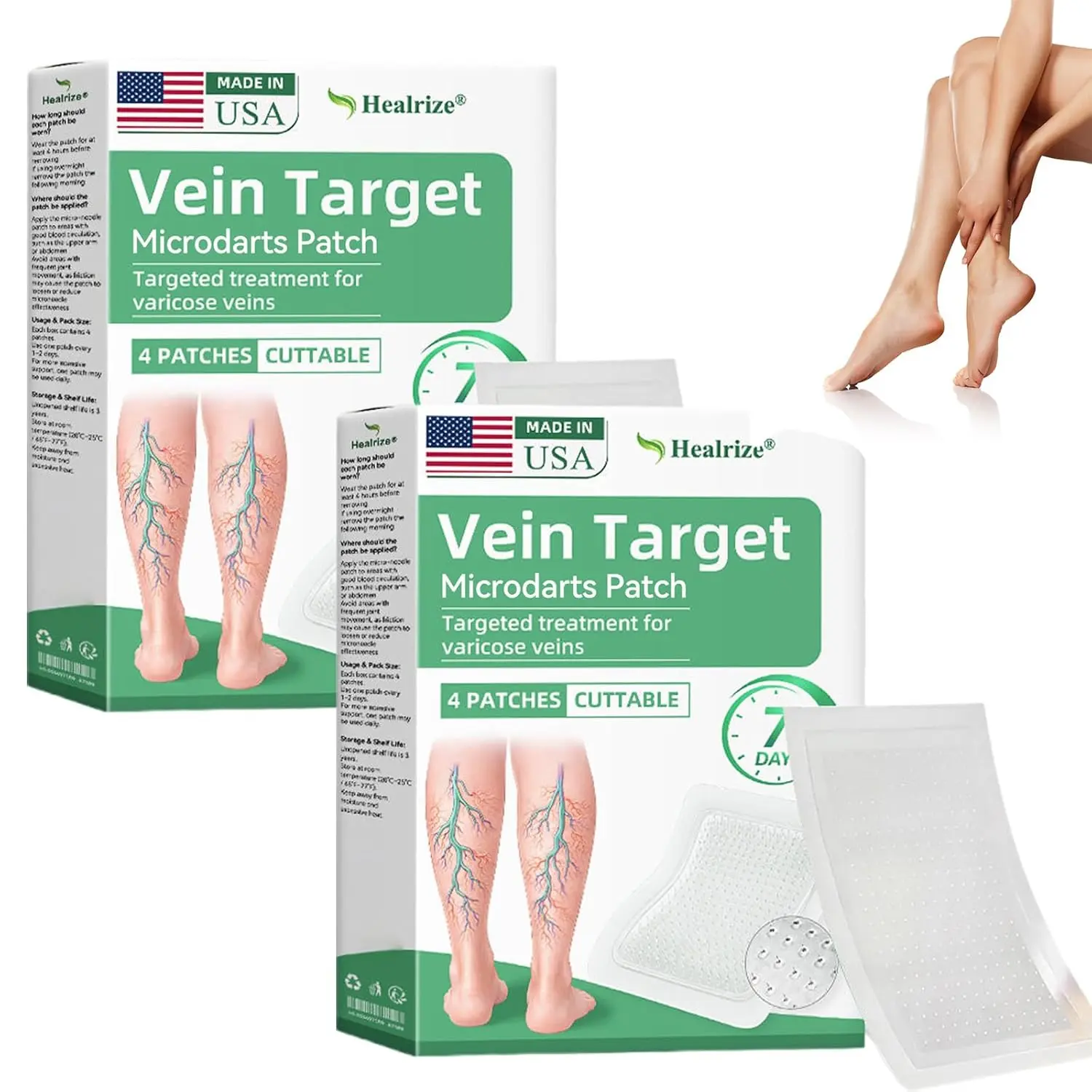 Healrize Vein Target Microdarts Patch, 2026 New Leg Varicose Veins Patch, Healrize Vein Target Patch, Natural Ingredients Leg Treatment for All Skin Types (2Boxes)