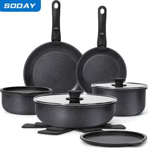 SODAY New 15pcs Detachable Handle Nonstick Cookware Set,Black/White, Pots and Pans, Oven safe Frying Pan, Dishwasher Safe,Kitchenware,stock up on specials,Valentines Day gifts