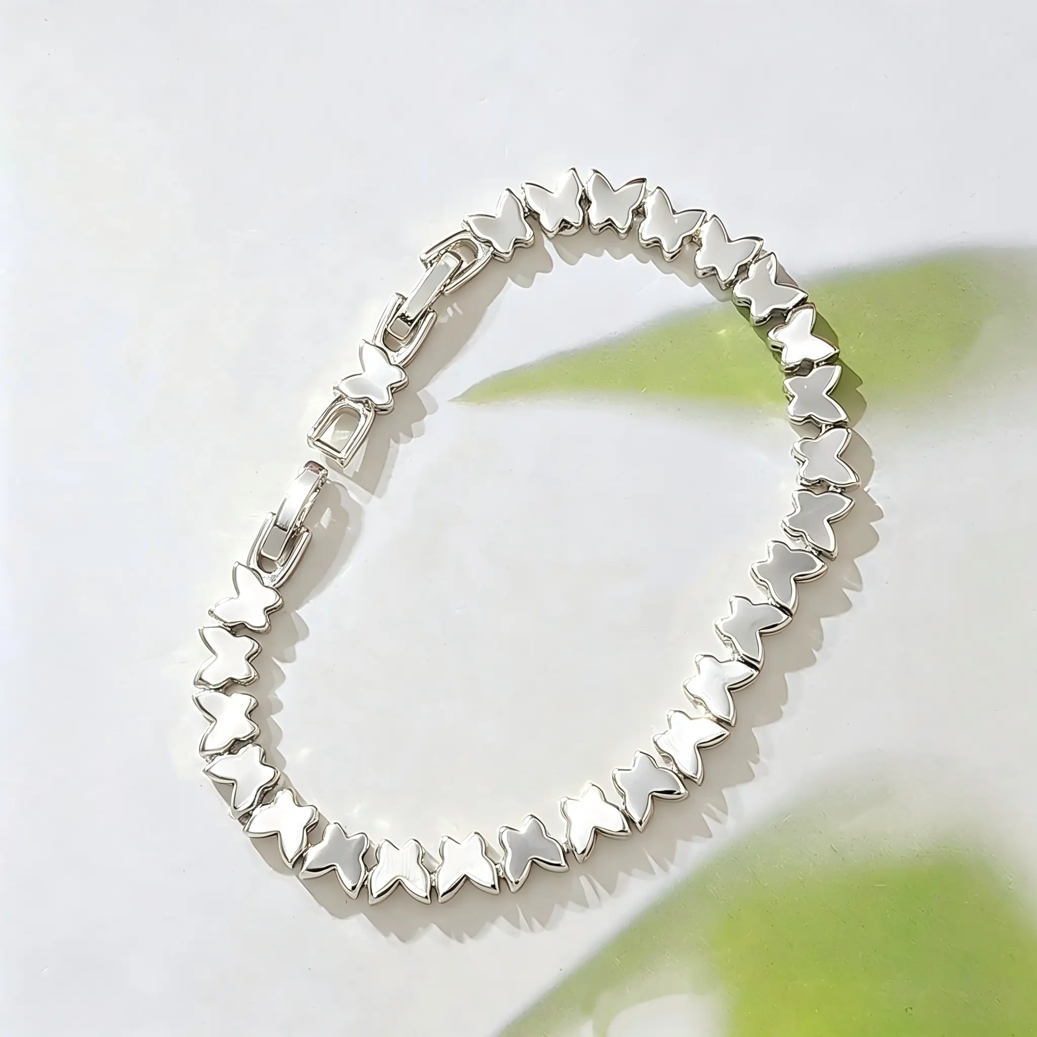 Silver Plated Polished Tiny Butterfly Continuous Chain Bangle - Hypoallergenic Unisex Delicate Stackable Everyday Wrist Jewelry, Exquisite Trendy Bracelet, Fashionable Bracelet, Trendy Stack Bangle, Elegant Fine Gift for Birthday Anniversary