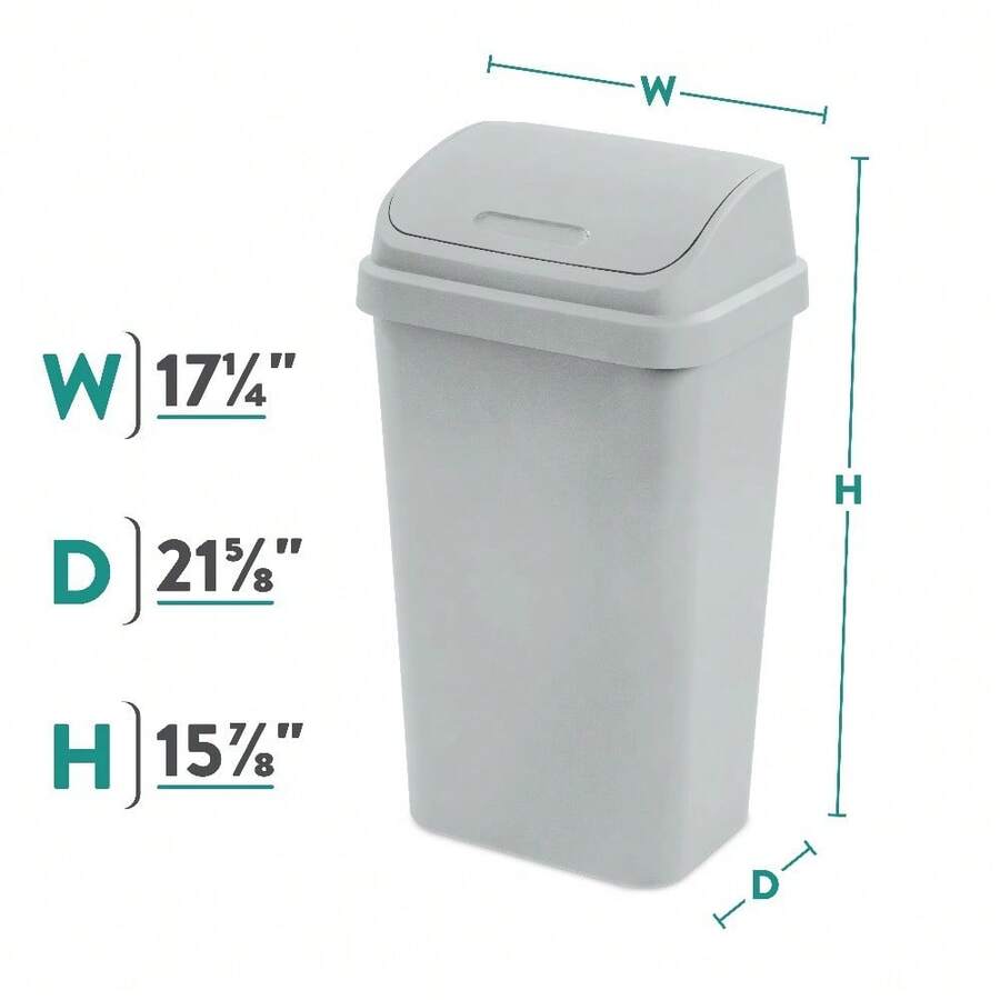 13 Gallon Kitchen Trash Can With Swing Lid Plastic Garbage Bin Light Gray