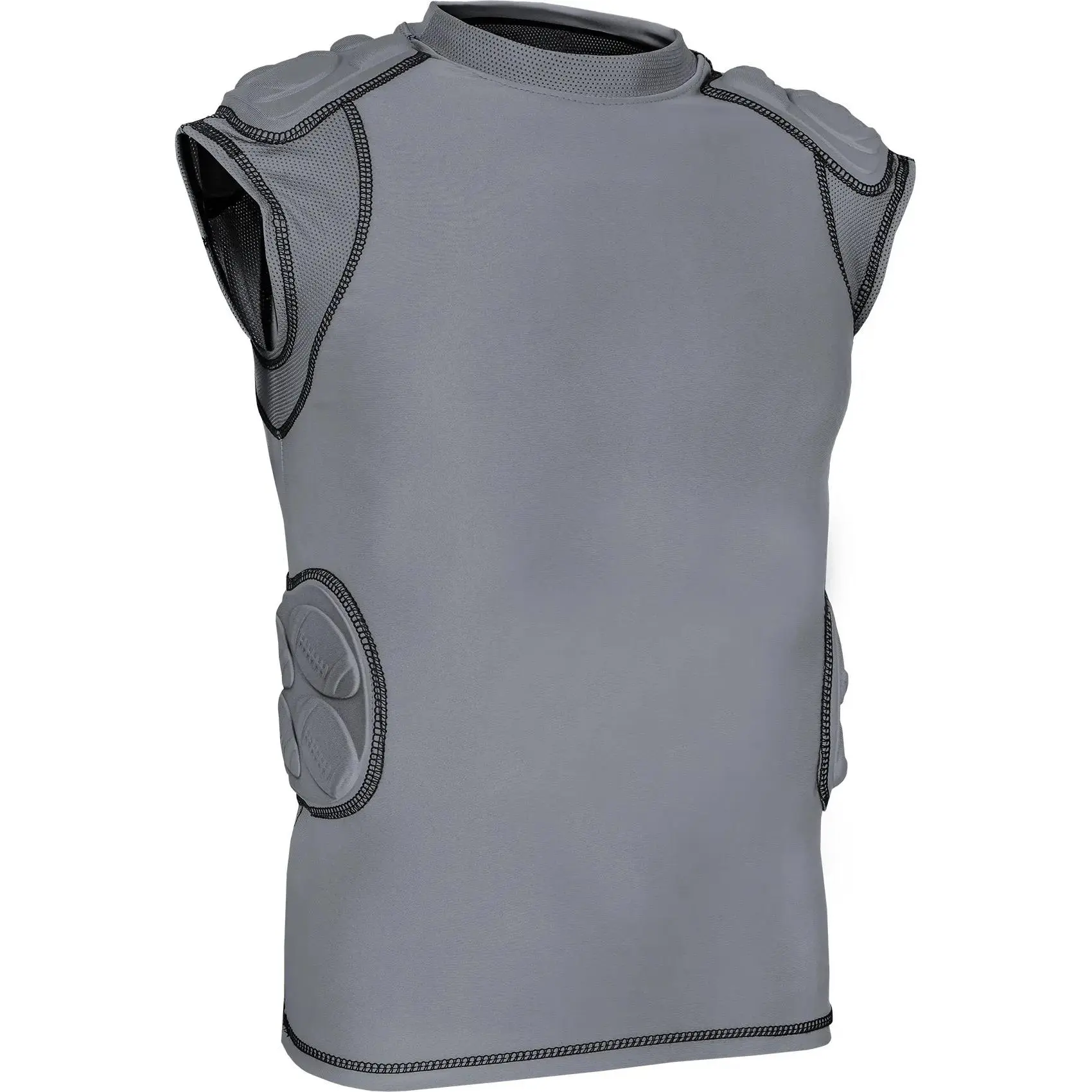 Exxact Sports Defender Youth Padded Football Shirt - Football Rib Protector with Shoulder & Spine Pads, 5-Pad Football Compression Shirt Gray (Youth)