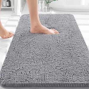 Bathroom Rugs 30x20, Extra Soft Absorbent Chenille Bath Rugs, Rubber Backing Quick Dry, Machine Washable Bath Mats for Bathroom Floor, Tub and Shower, Home Decor Accessories, Grey Decorative Decorative