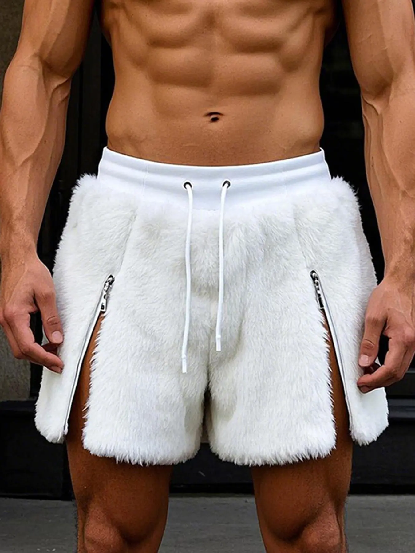 Men's Solid Drawstring Plush Dual-Zip Soft Shorts, Casual Loungewear Comfy Elastic Waist Shorts for Summer, Streetwear Fashion Menswear Men's Bottoms for Daily Wear