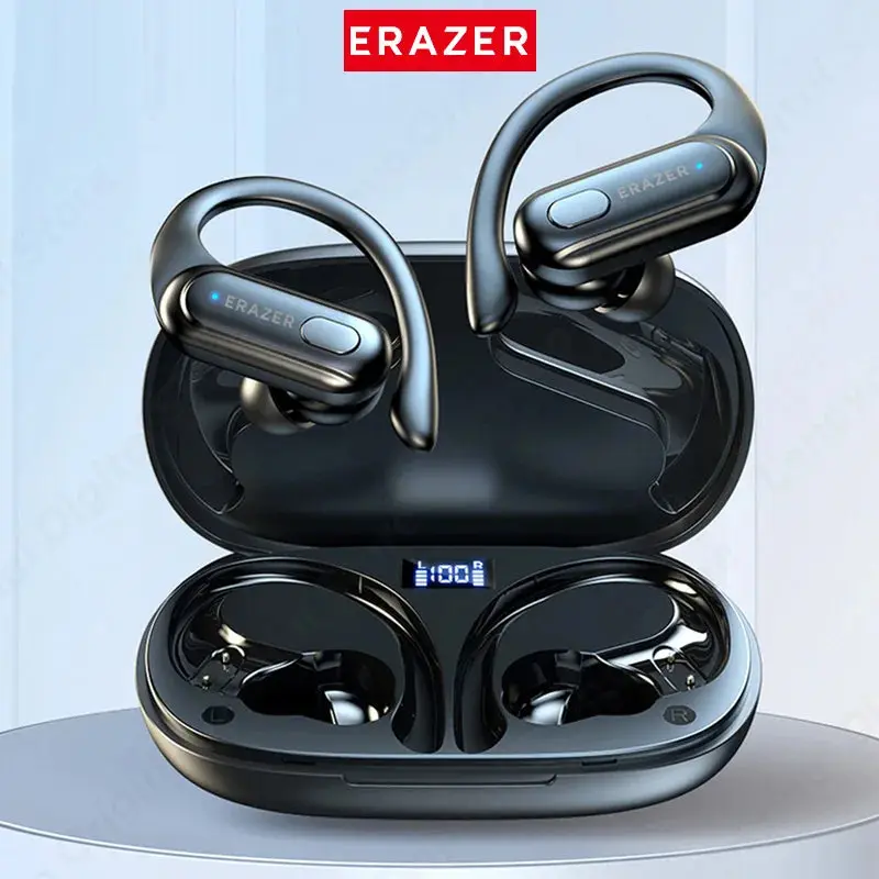 ERAZER XT60 Pro Bluetooth 5.3 In-Ear Sports Earbuds Ear Hook Wireless Headphones 24H Playtime Charging Case LED Display 13mm Deep Bass IPX5 Waterproof for Gym Running Workout Calls