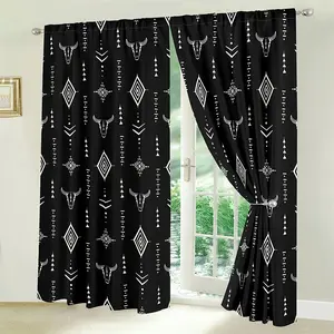 2Pcs Western Curtains, Rustic Retro Bull Skull Southwest Farmhouse Rural County Cowboy Boho Beige Western Window Drape Treatments For Bedroom Living Room Kitchen,Summervibes