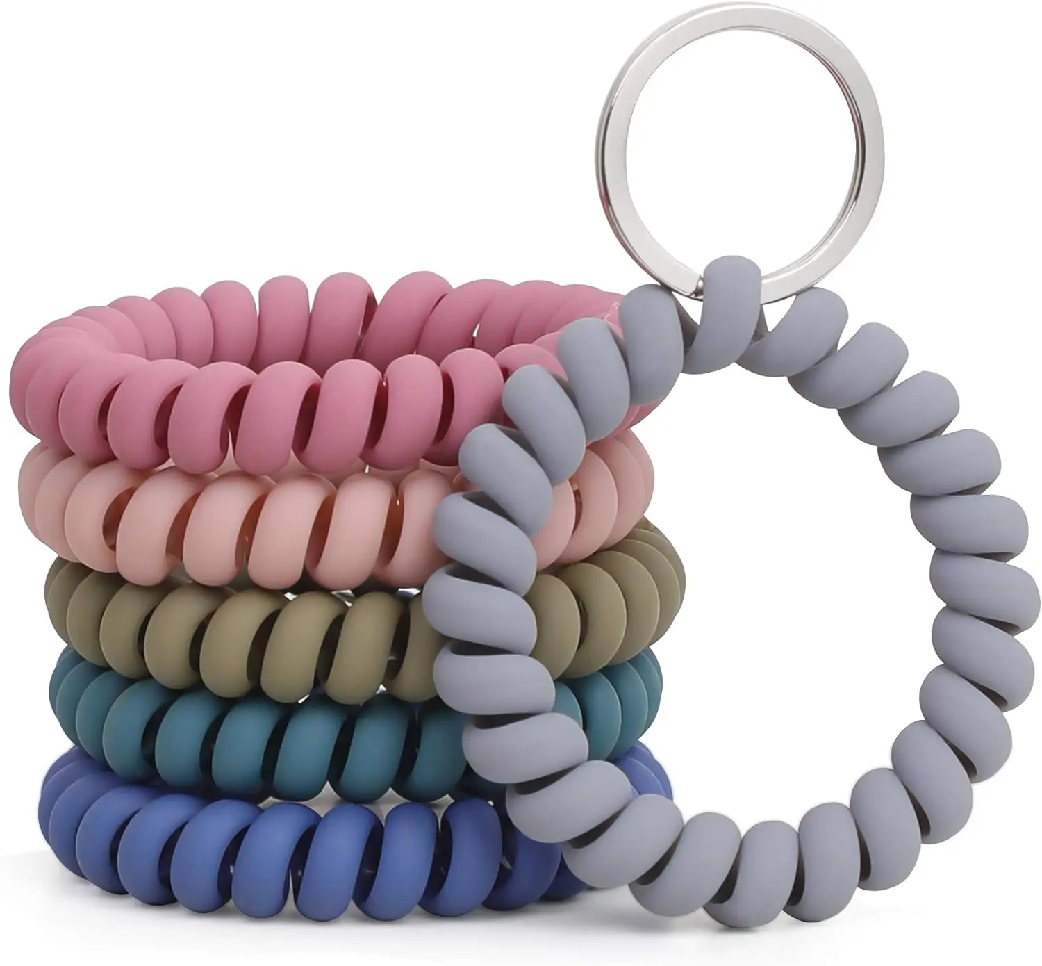 6 Pack Plastic Stretchable Wristband Keychains with Split Ring, Flexible Spiral Coil Wrist Key Holders, Elastic Straps for Keys, ID Badges, Beach, Casual Shopping, Sweat-Resistant Sports & Outdoor Use