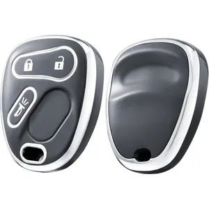 Key Fob Cover for Chevy, Premium Soft Key Fob Case Compatible with 2000-2007 Chevrolet Silverado Avalanche Equinox Suburban S10 Tahoe Trailblazer GMC Envoy Sierra Yukon Buick Rainier(Gray)