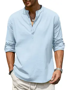 COOFANDY B Week Men's Cotton Linen Henley Shirt Long Sleeve Hippie Casual Beach T Shirts Menswear Soft Beach Wear Breathable Vneck Fashion Lightweight Stylish Slim Fit（runs small ）
