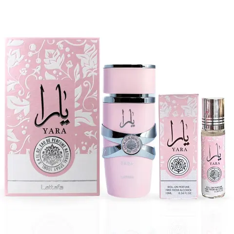 Lattafa Yara 2-piece Fragrance Bundle for Women 3.4 Oz Eau de Parfum Spray & 0.34 Oz Concentrated Perfume Oil