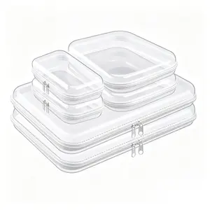 6 Pack Clear Hard Shell Zipper Cases, Dustproof PVC Storage Box, Waterproof Toiletry Organizer, Travel Makeup Organizer, Transparent Storage Cases Storage Organizer Set for Bead & Small Objects, Portable Travel Organizer Containers, Valentine's Day Gifts
