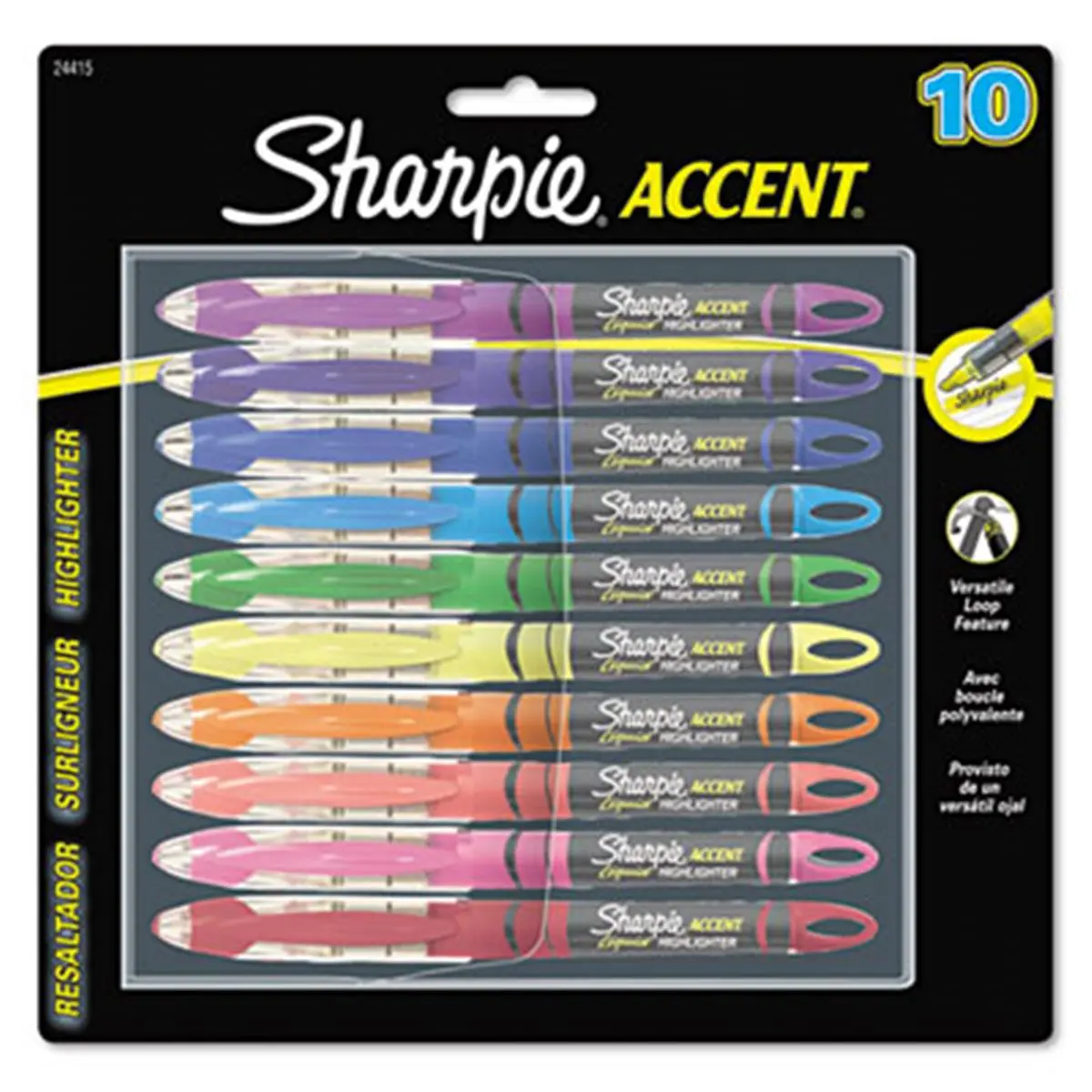 Sharpie Accent Liquid Pen-Style Highlighter 10-Set, Chisel Tip, Quick-Drying Pigmented Consistent Ink, Highlight Both & Underlining, Loop, Office Stationery Writing & Correction Tools, Ink Supply