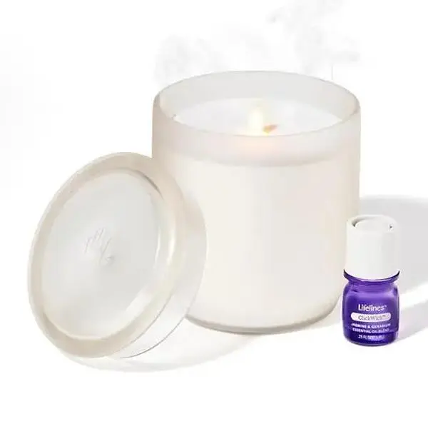 Lifelines Rechargeable Clickwick™ Patent-Pending Flameless Candle Diffuser - Frosted Cream Glass Base Aroma Oil Freshener, Jasmine Scented Room Home Fragrance Accessory