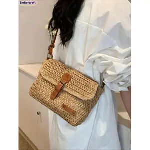 Women's Textured Straw Bag - Fashionable Casual Crossbody Bag for Women, Trendy All-Match Sling Purse for Daily Commute, Crossbody Bags For Women